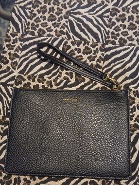 Anne Klein Black Pebbled Leather Wristlet with Gold Logo